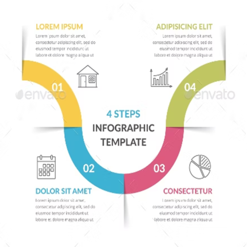 Images preview infographic template with 4 steps.