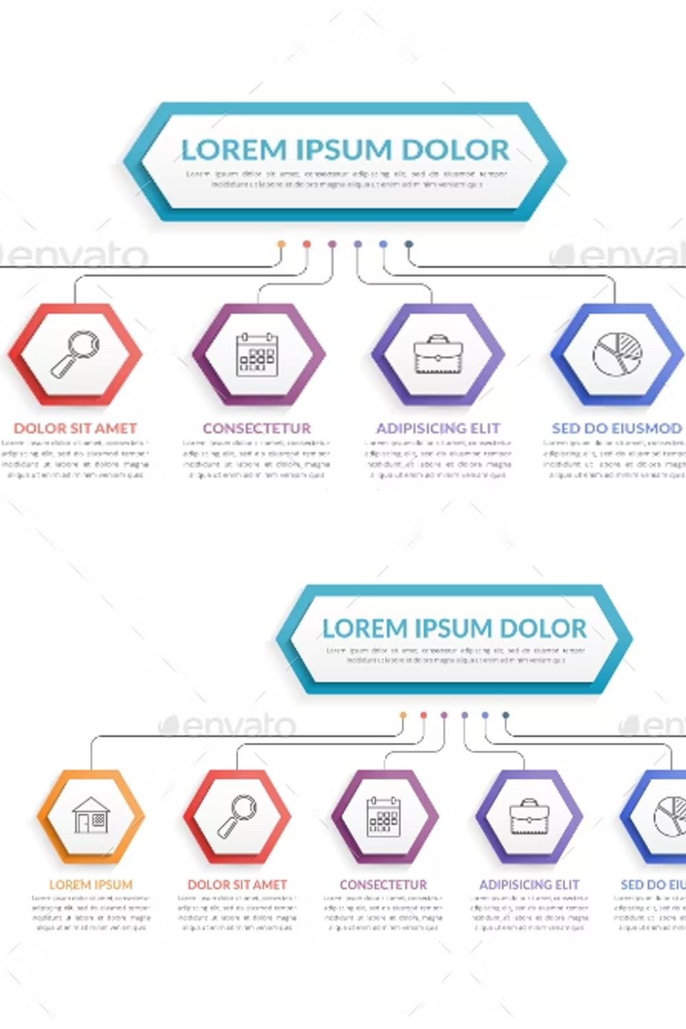 Illustrations infographic template with six steps of pinterest.