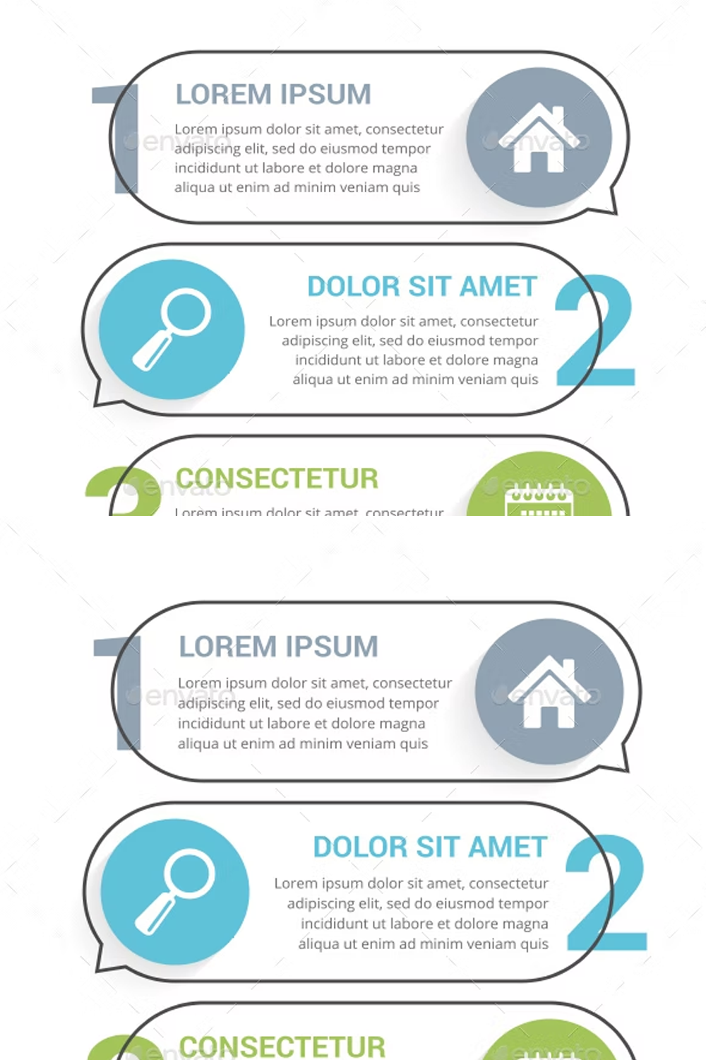 Illustrations infographic template with three elements of pinterest.