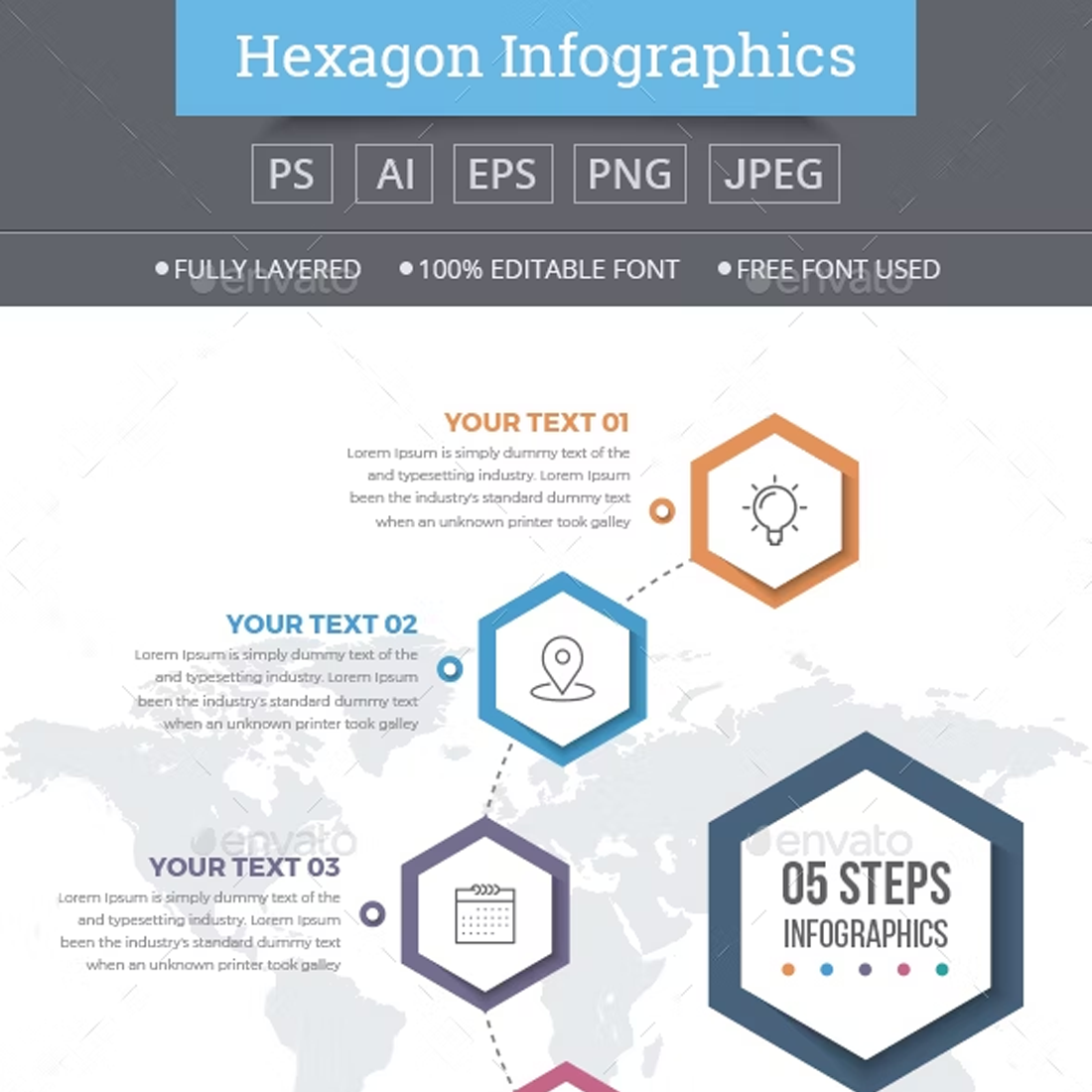 Images preview infographics template with 05 steps.