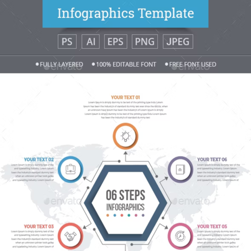 Images preview infographics template with 06 steps.