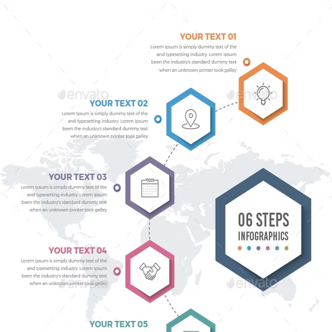 Images preview infographics template with 06 steps.