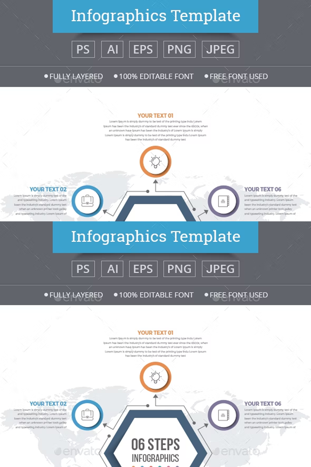 Illustrations infographics template with 06 steps of pinterest.