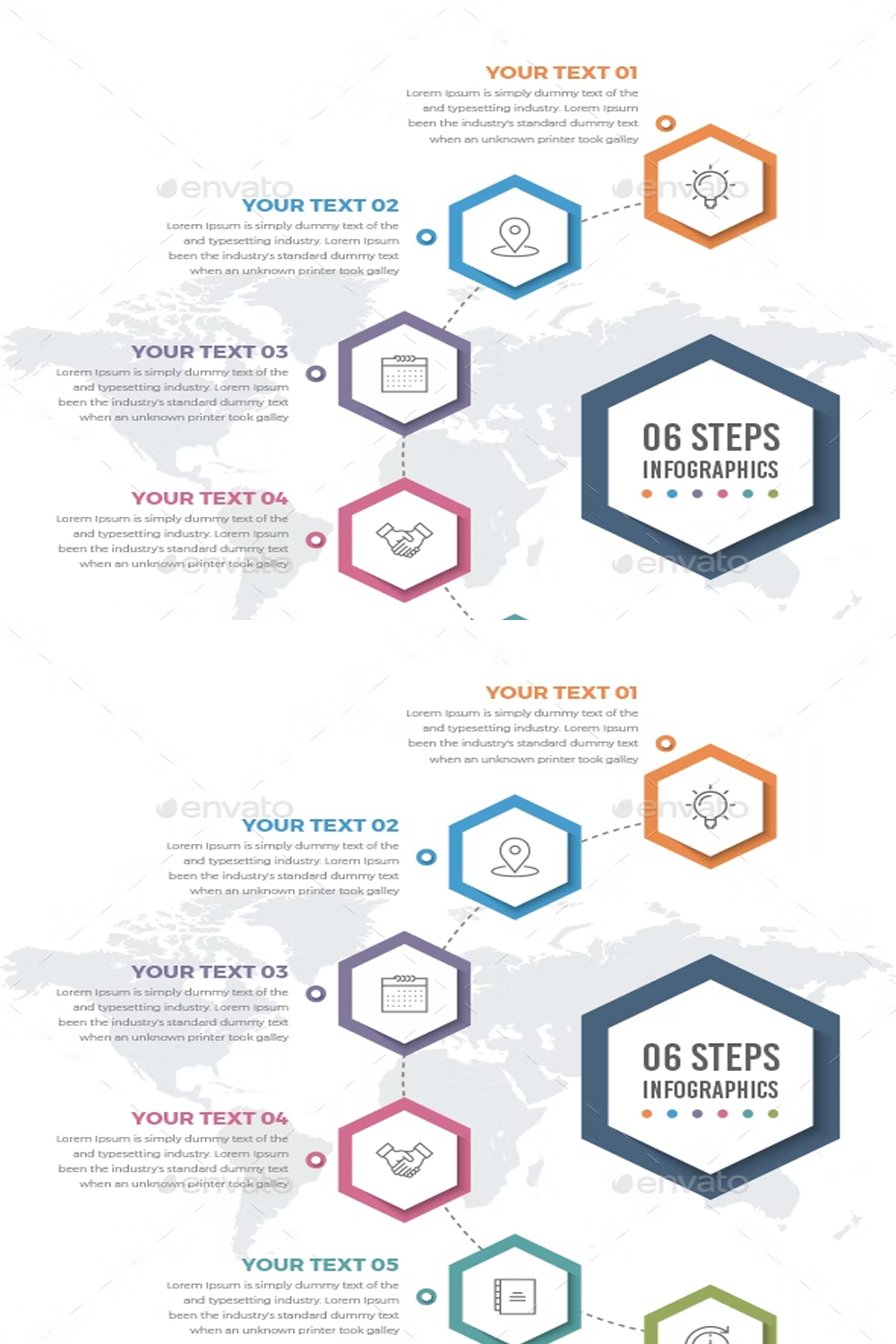 Illustrations infographics template with 06 steps of pinterest.