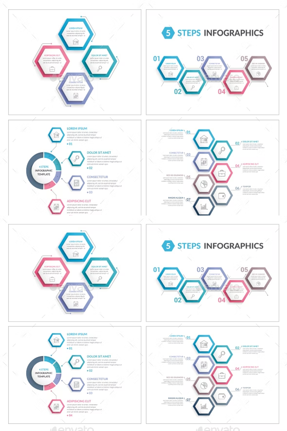 Illustrations infographics with hexagons of pinterest.