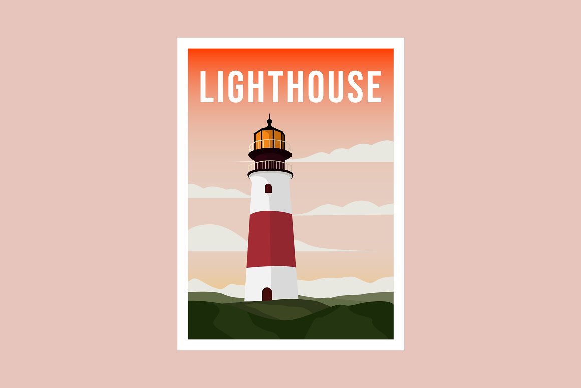 Orange lighthouse background template.
