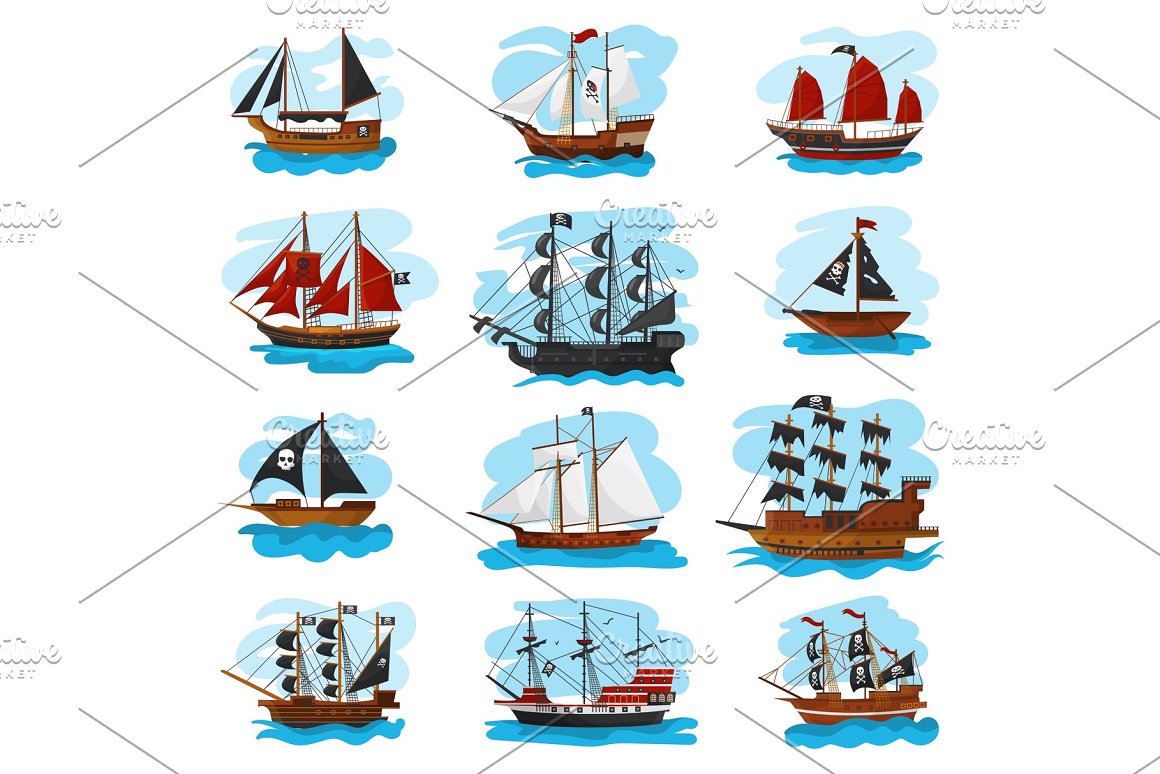 Piratic ship vector images.