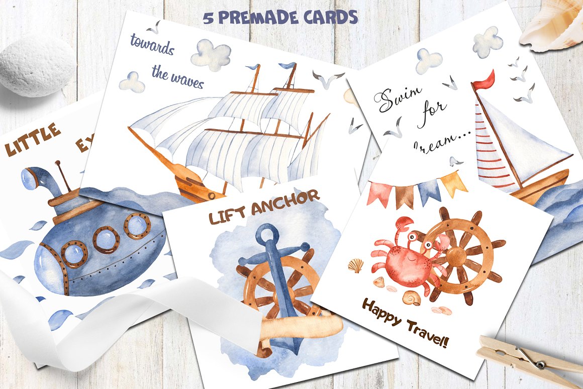 Beautiful images for postcards with a marine theme.