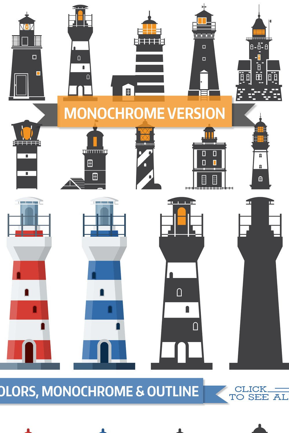 Illustrations lighthouse icons and patterns of pinterest.