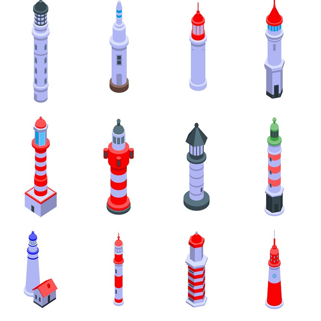 Images preview lighthouse icons set.