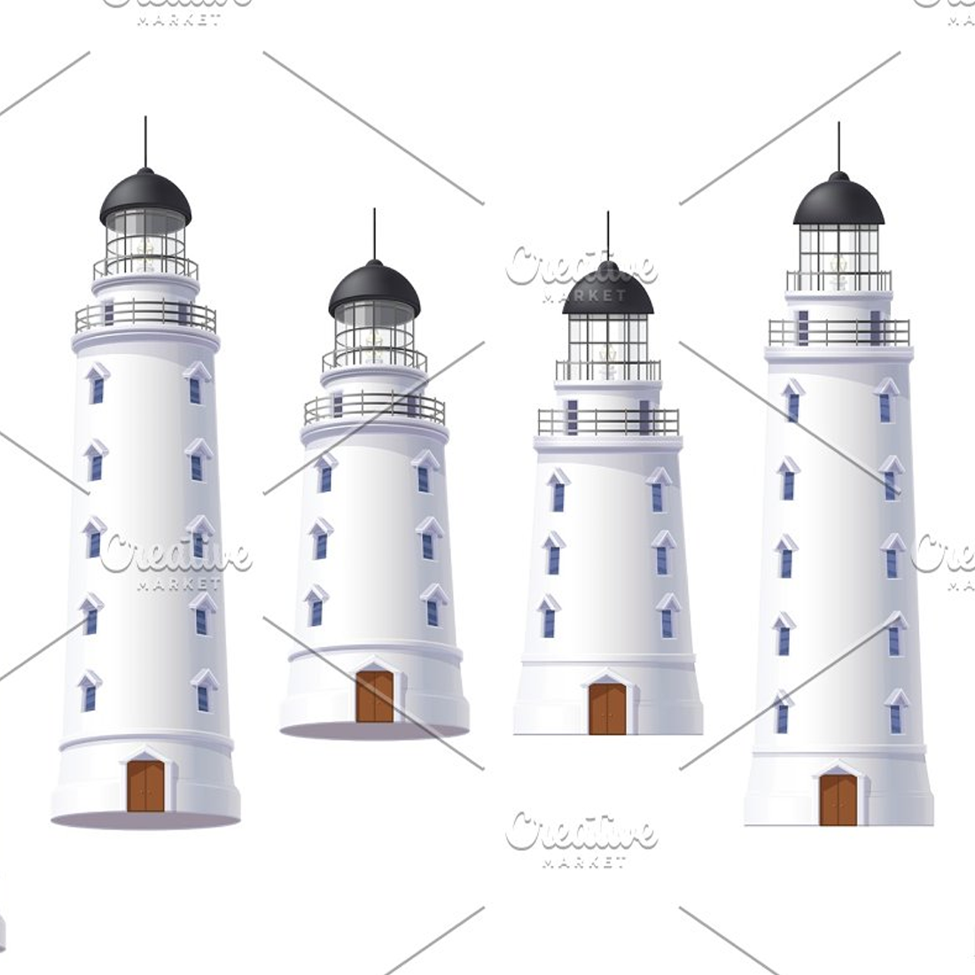 Images preview lighthouse light house beacon set.