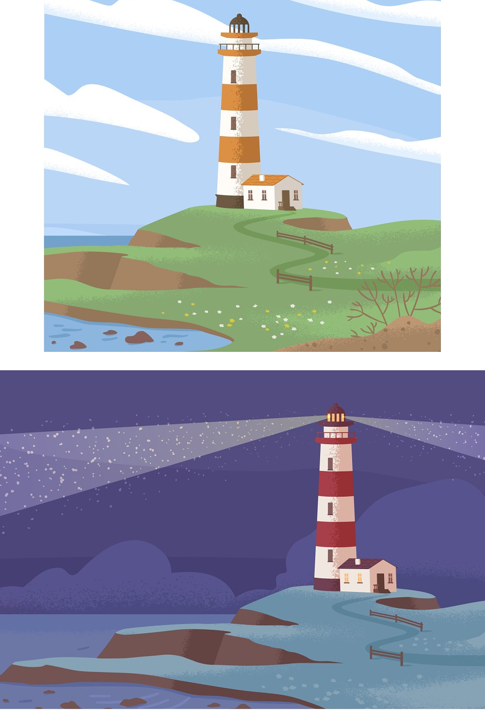 Illustrations lighthouse on sea coast set of pinterest.