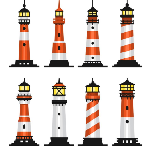 Images preview lighthouse set flat style.