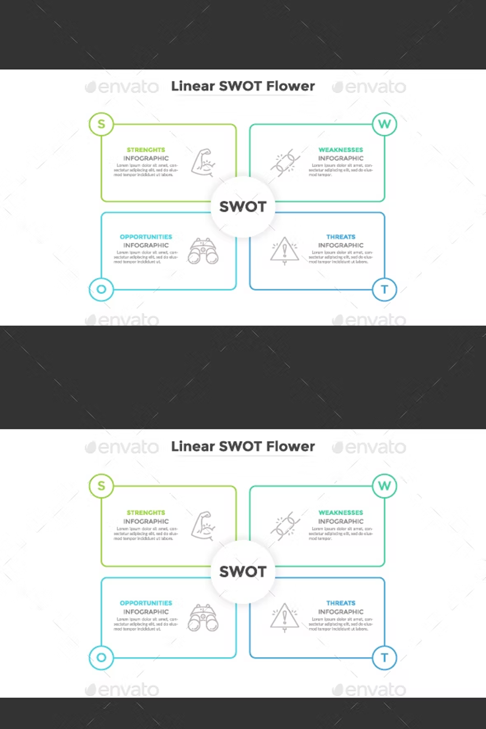 Illustrations linear swot infographic template of pinterest.