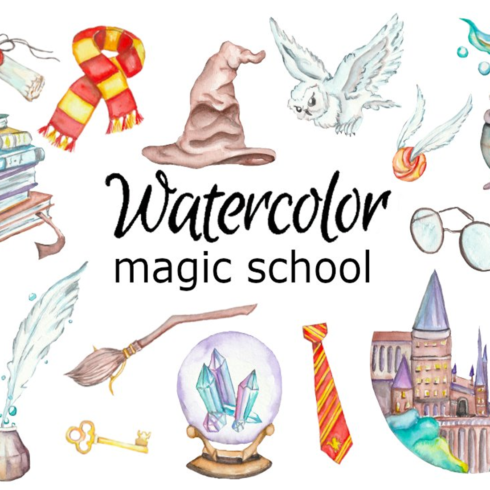 Images preview magic school watercolor clipart.
