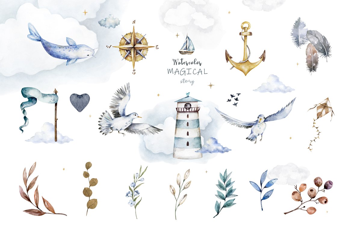 Lighthouse, anchors and others.