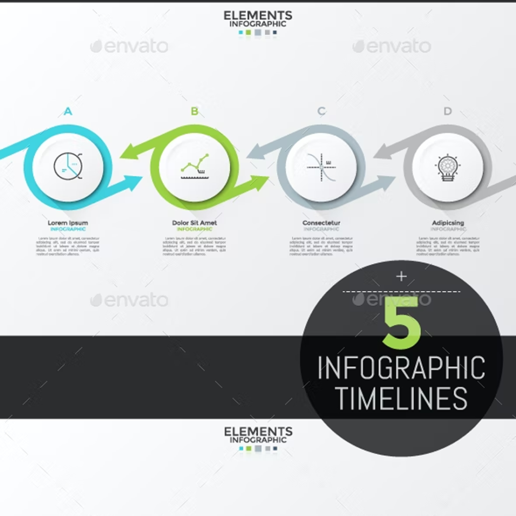 Timeline Using Arrows Modern Arrow Infographic Timeline (5 Items) – MasterBundles