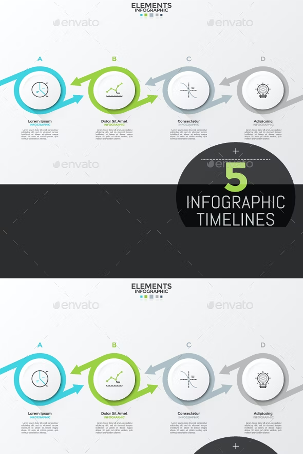 Illustrations modern arrow infographic timeline 5 items of pinterest.