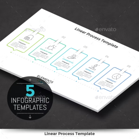 Images preview modern infographic linear template 5 items.