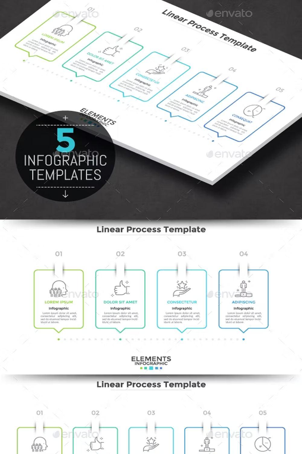 Illustrations modern infographic linear template 5 items of pinterest.