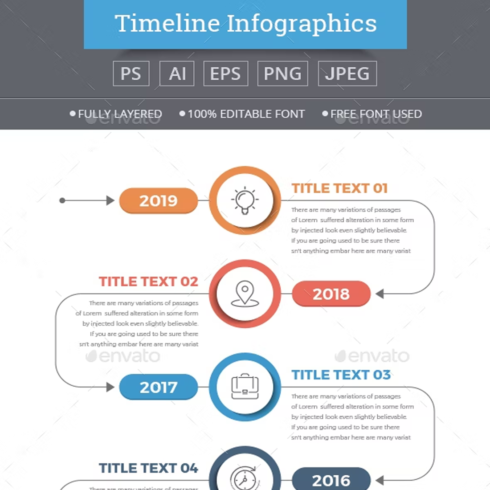 Images preview modern vertical timeline infographics.