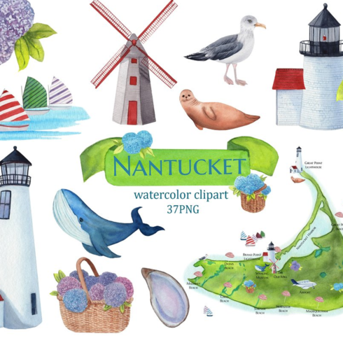 Images preview nantucket island watercolor map.
