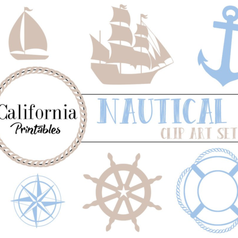 Images preview nautical clip art set beige blue.