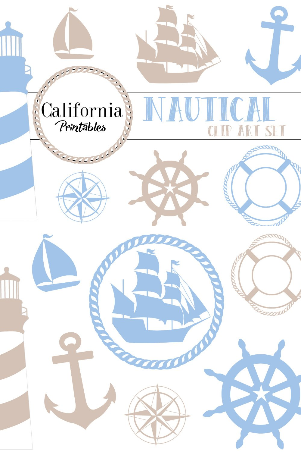 Illustrations nautical clip art set beige blue of pinterest.