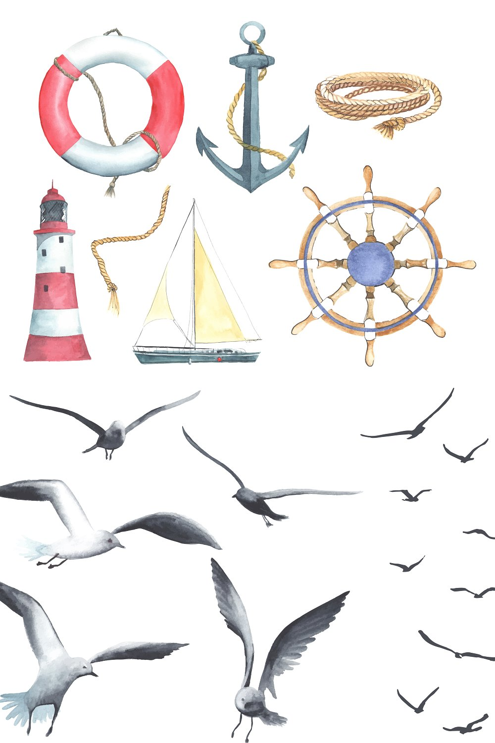 Illustrations nautical elements. watercolor of pinterest.
