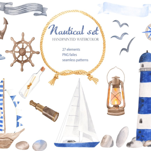 Images preview nautical set. watercolor.