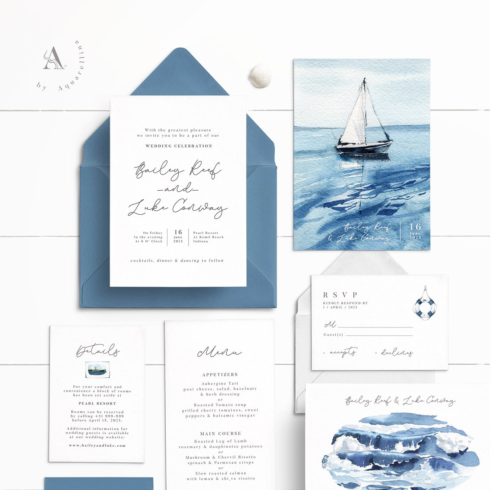 Images preview nautical wedding invitations bundle.