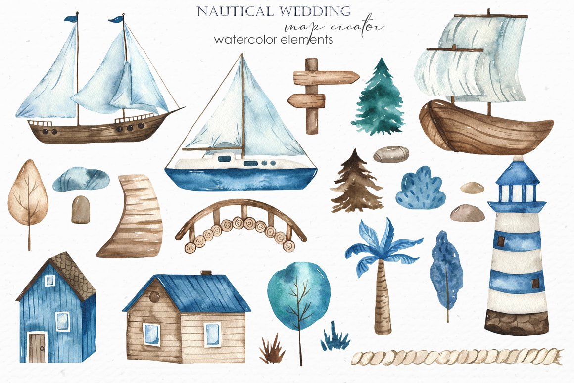 Wedding map creator cover watercolor elements.