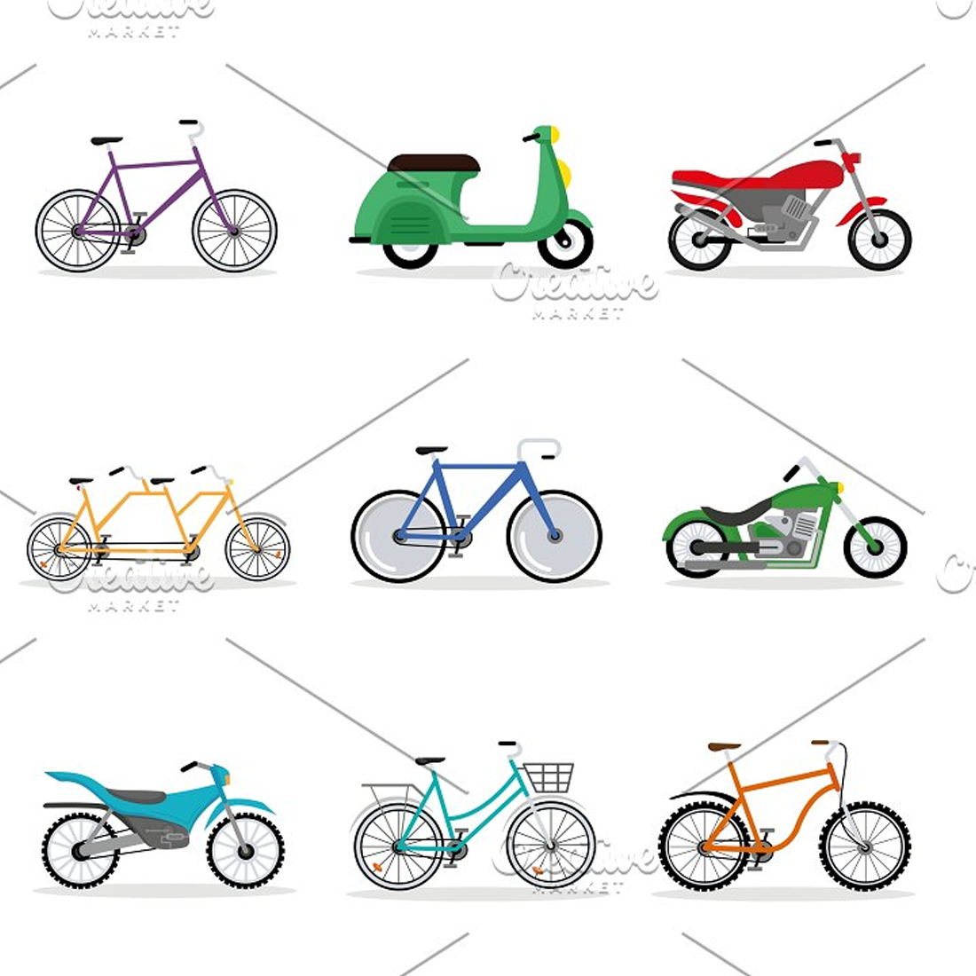 Nine bikes and motorcycles vehicles.