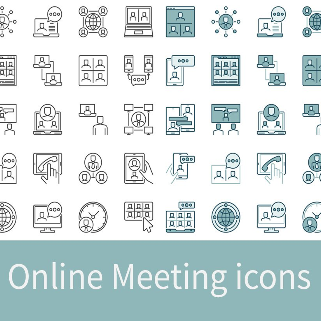 Images preview nline meeting icons set.
