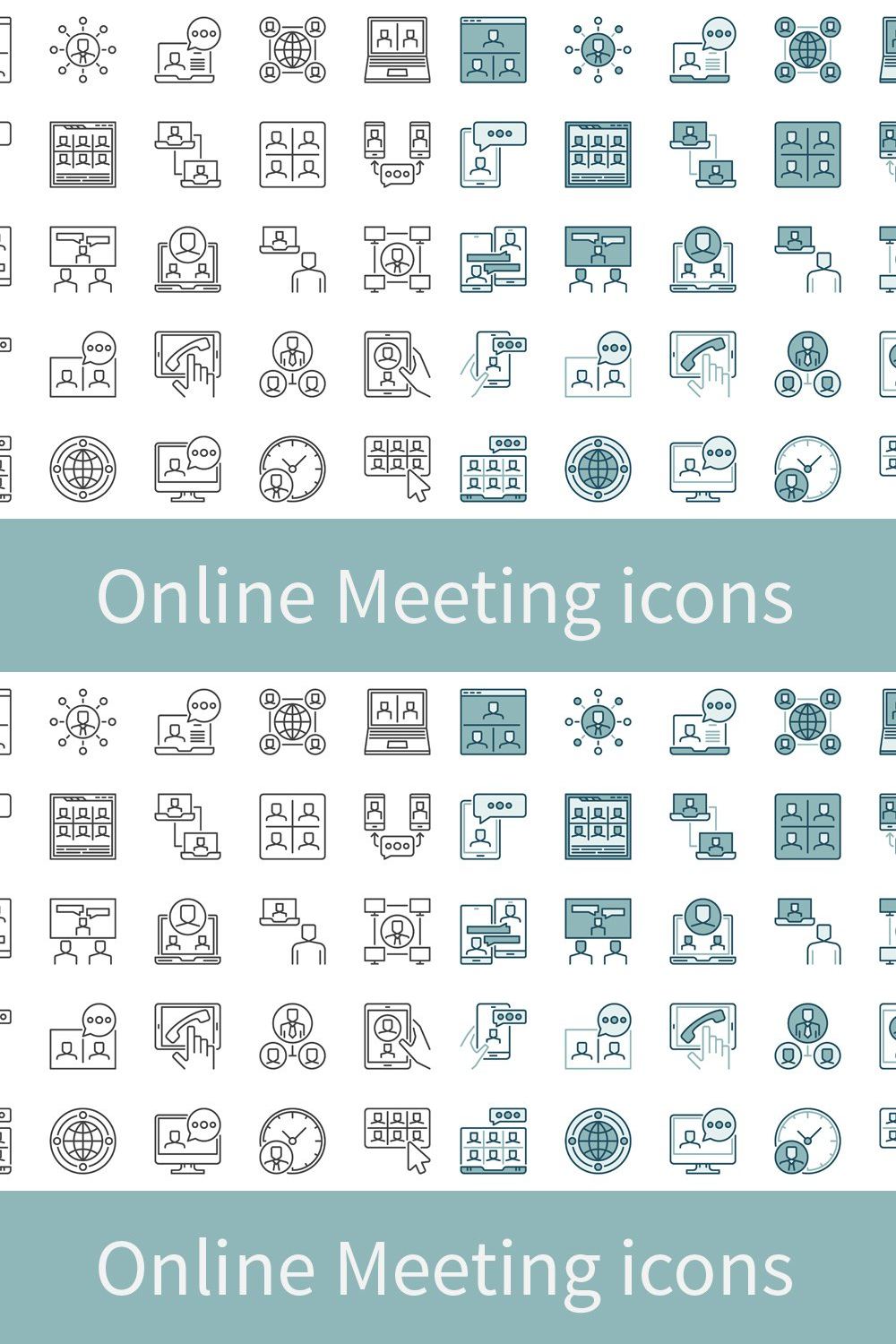 Illustrations online meeting icons set of pinterest.