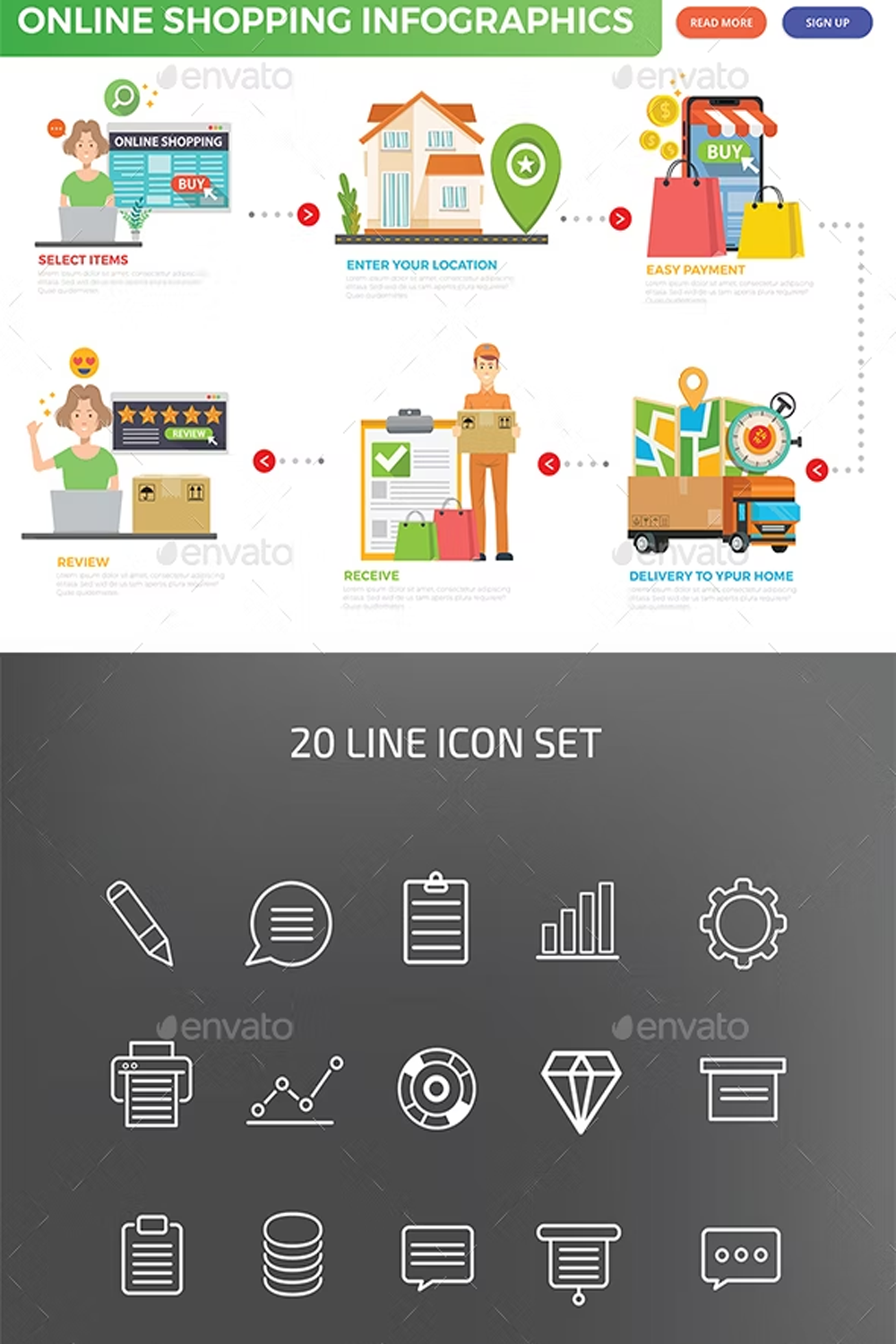 Illustrations online shopping infographics of pinterest.