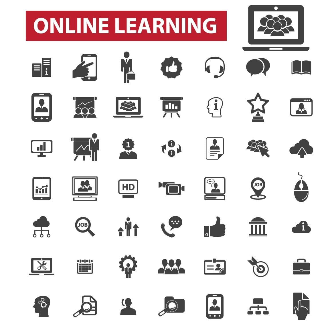This set contains 49 online learning icons.