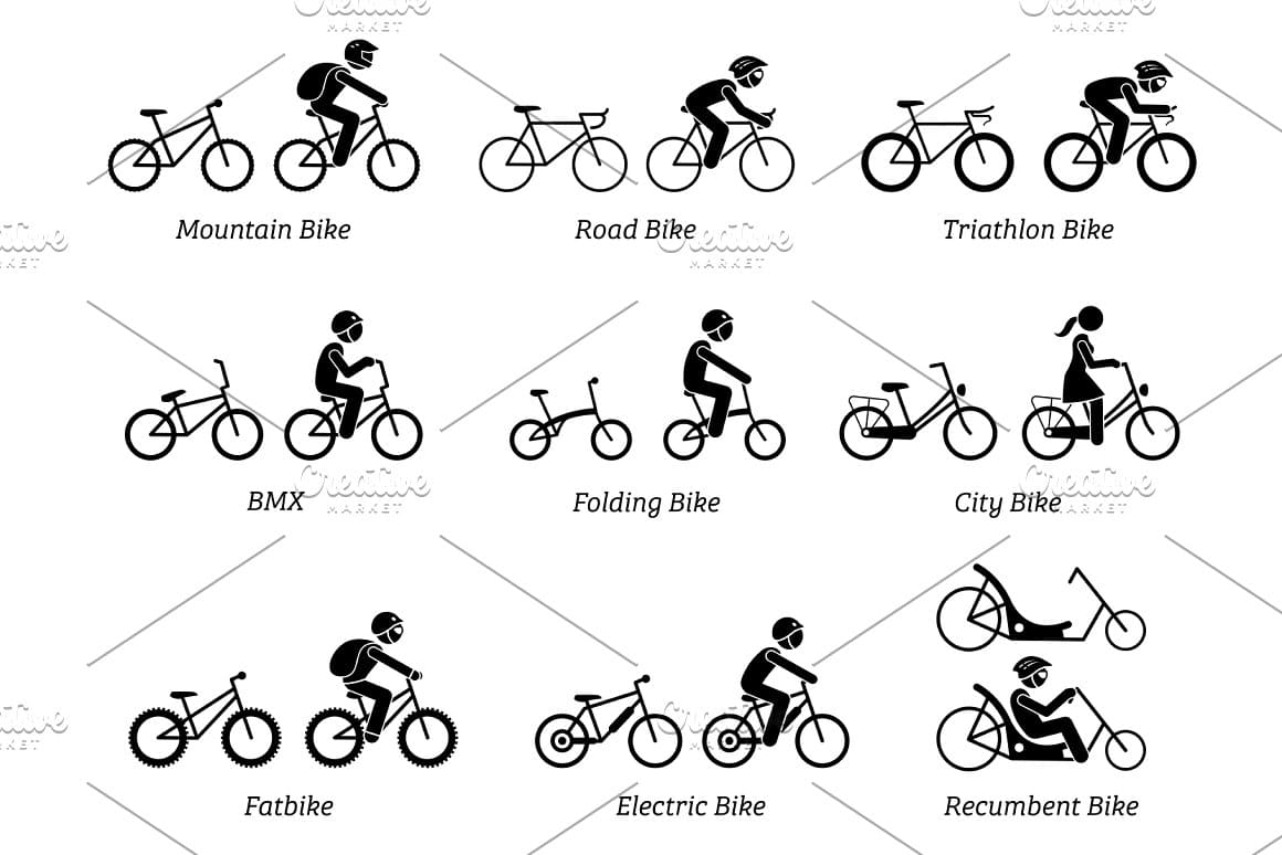 Types of Bicycles Riders Pictogram.