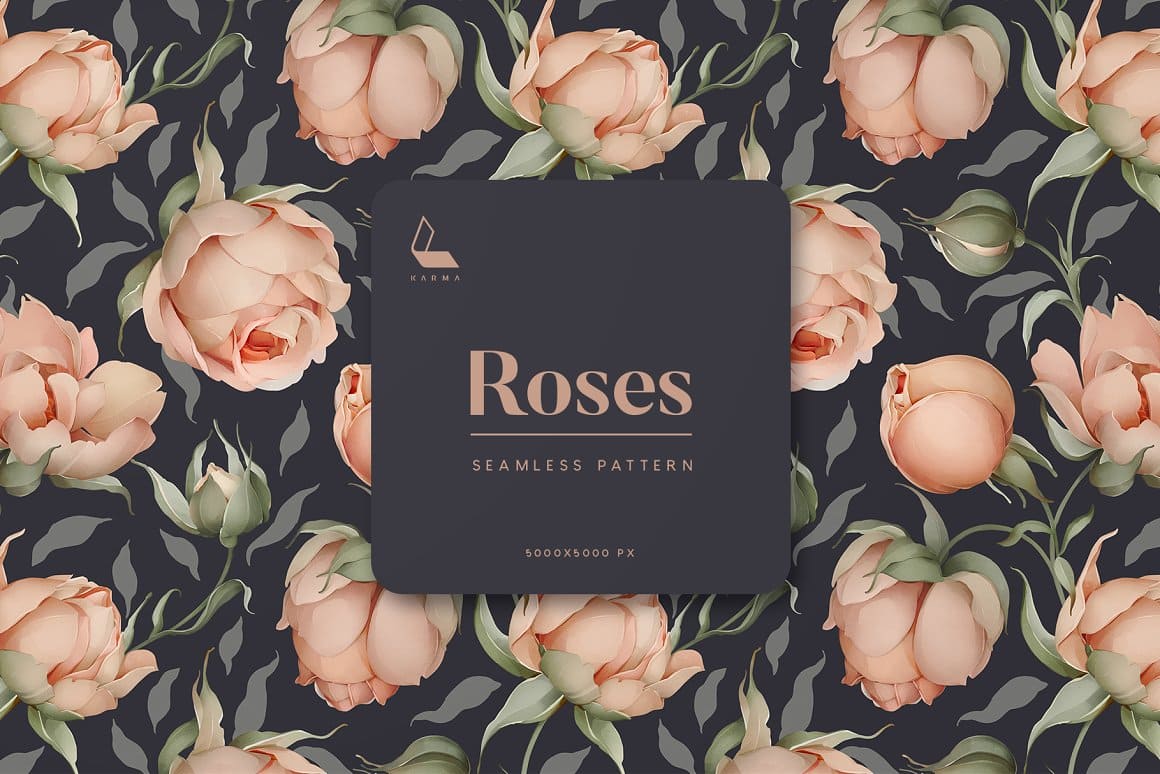 Seamless pattern of beige roses with a pink center.