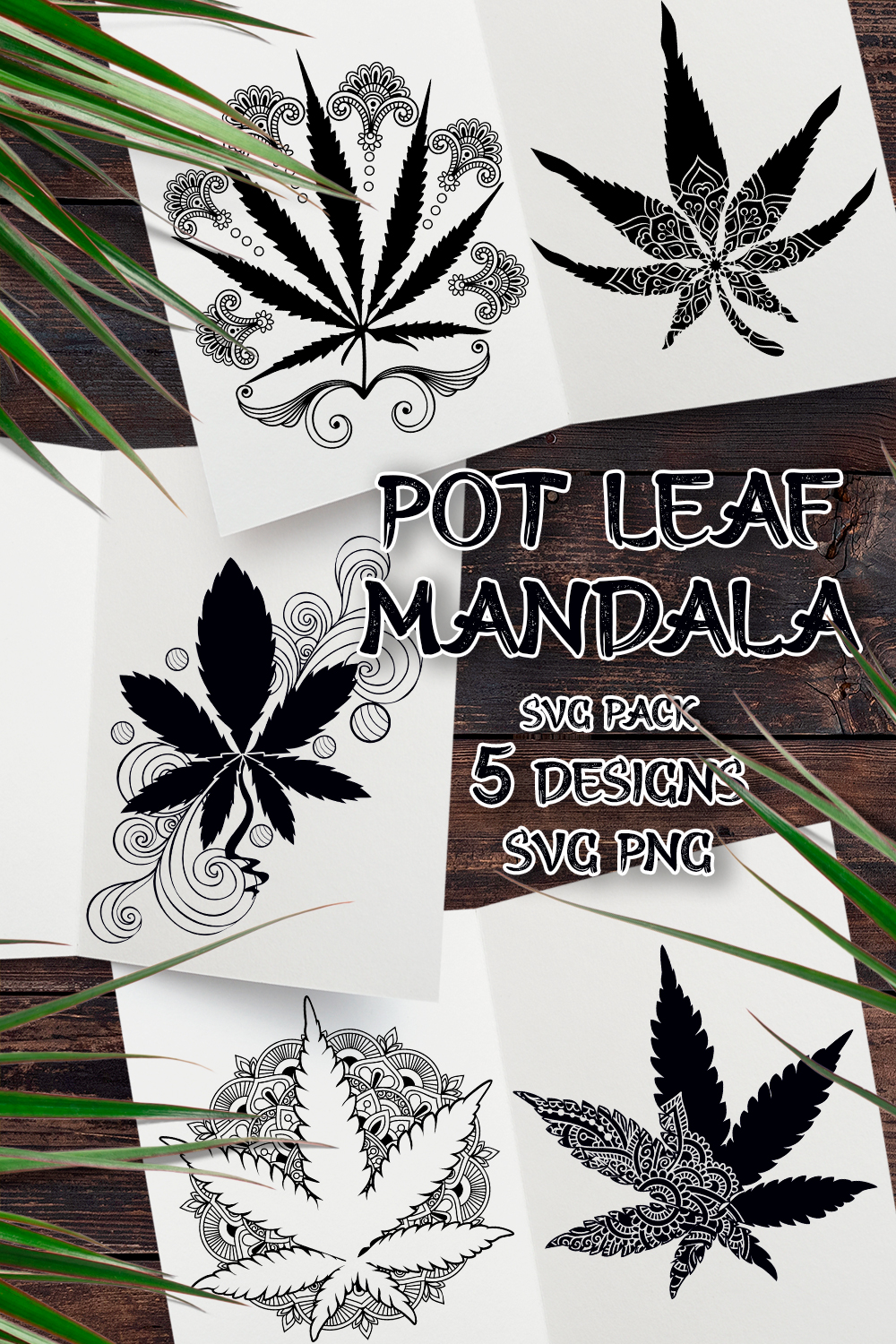 Illustrations pot leaf mandala svg.