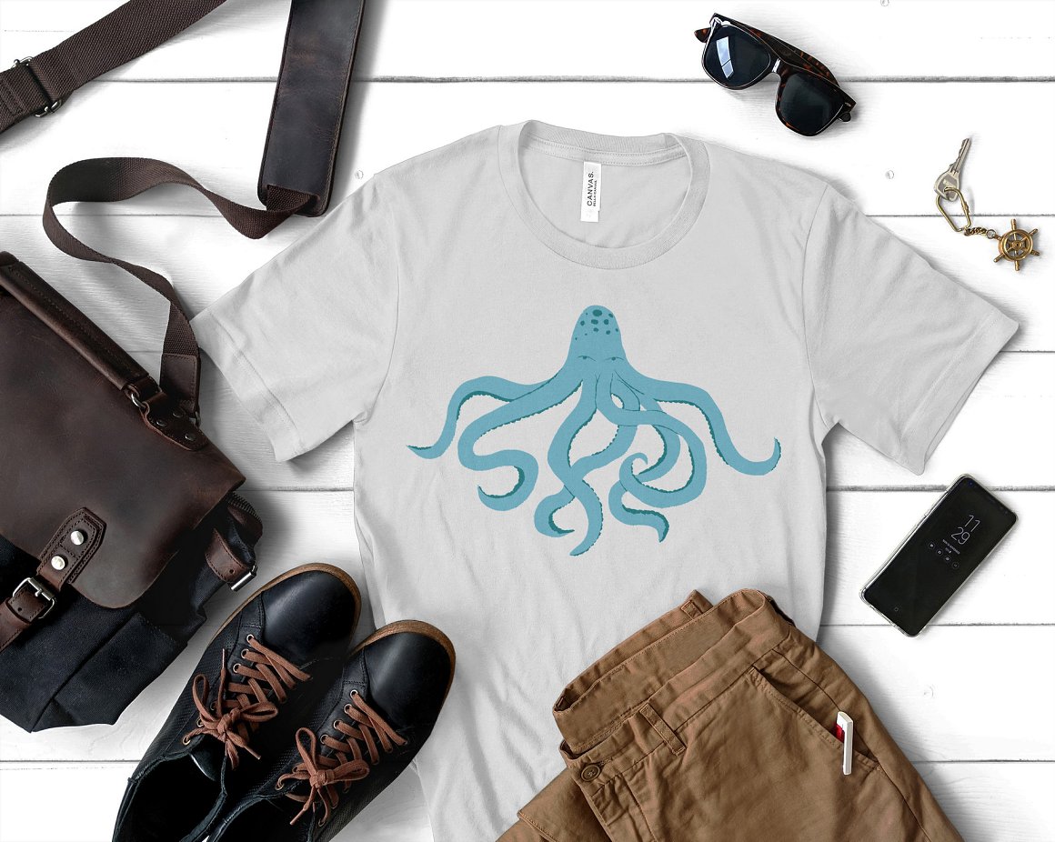 Octopus on a T-shirt.