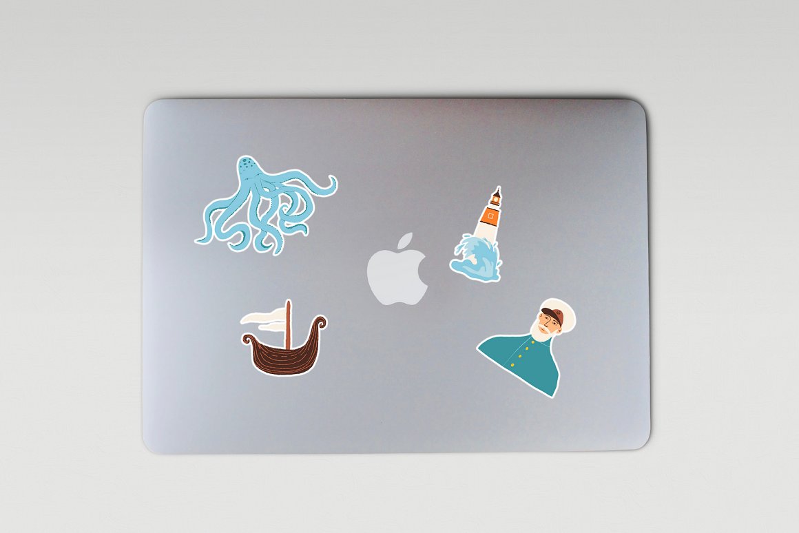 Stickers on a laptop.