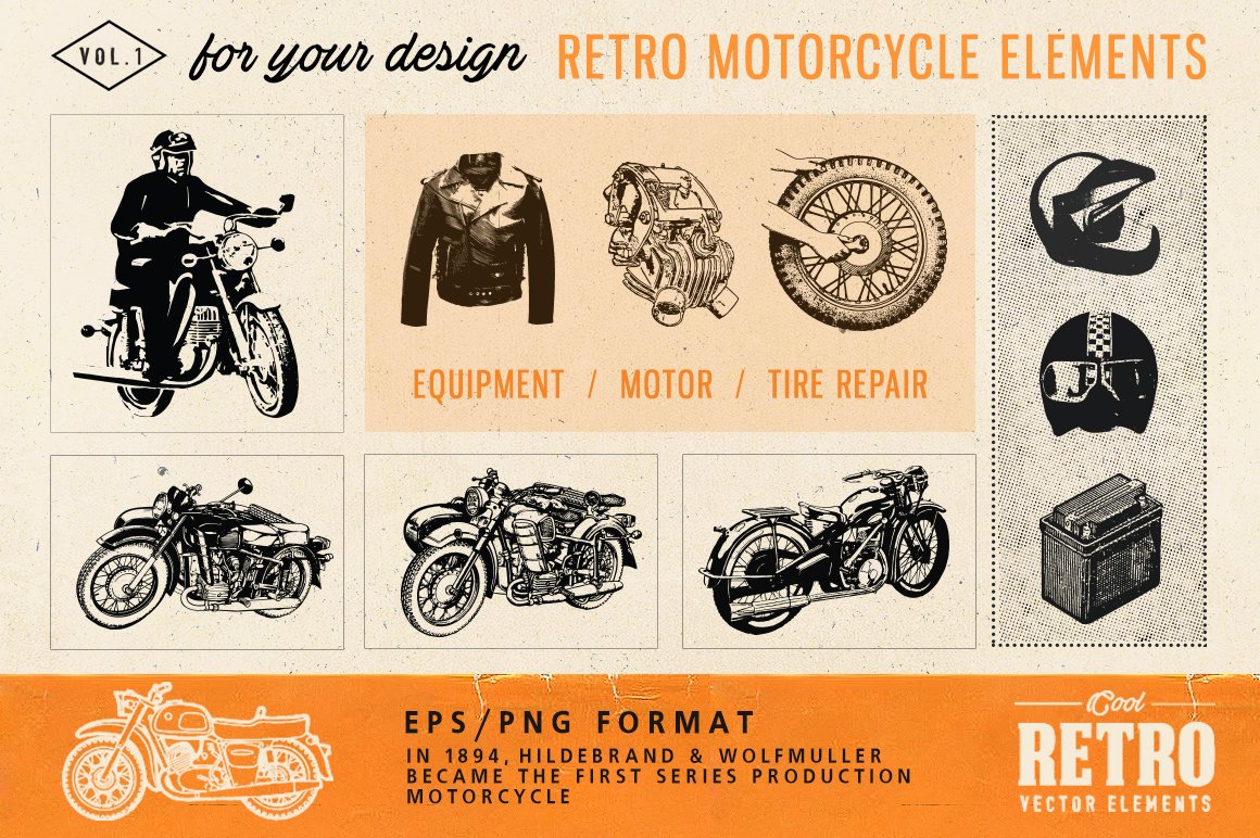 Image of motorcycle equipment and motorcycle elements.