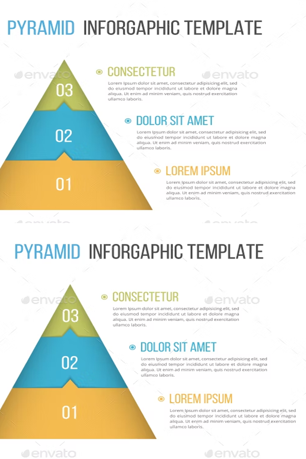 Illustrations pyramid with three elements of pinterest.