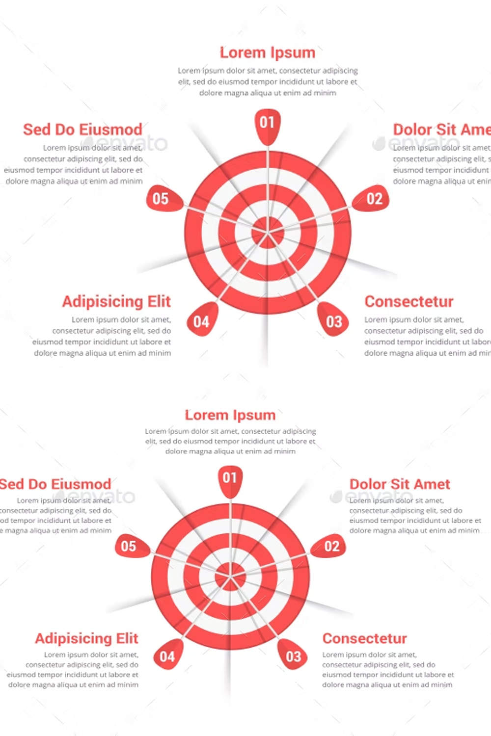 Illustrations red target with five arrows of pinterest.