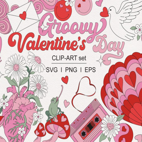 Images preview retro groovy hippie valentine day.