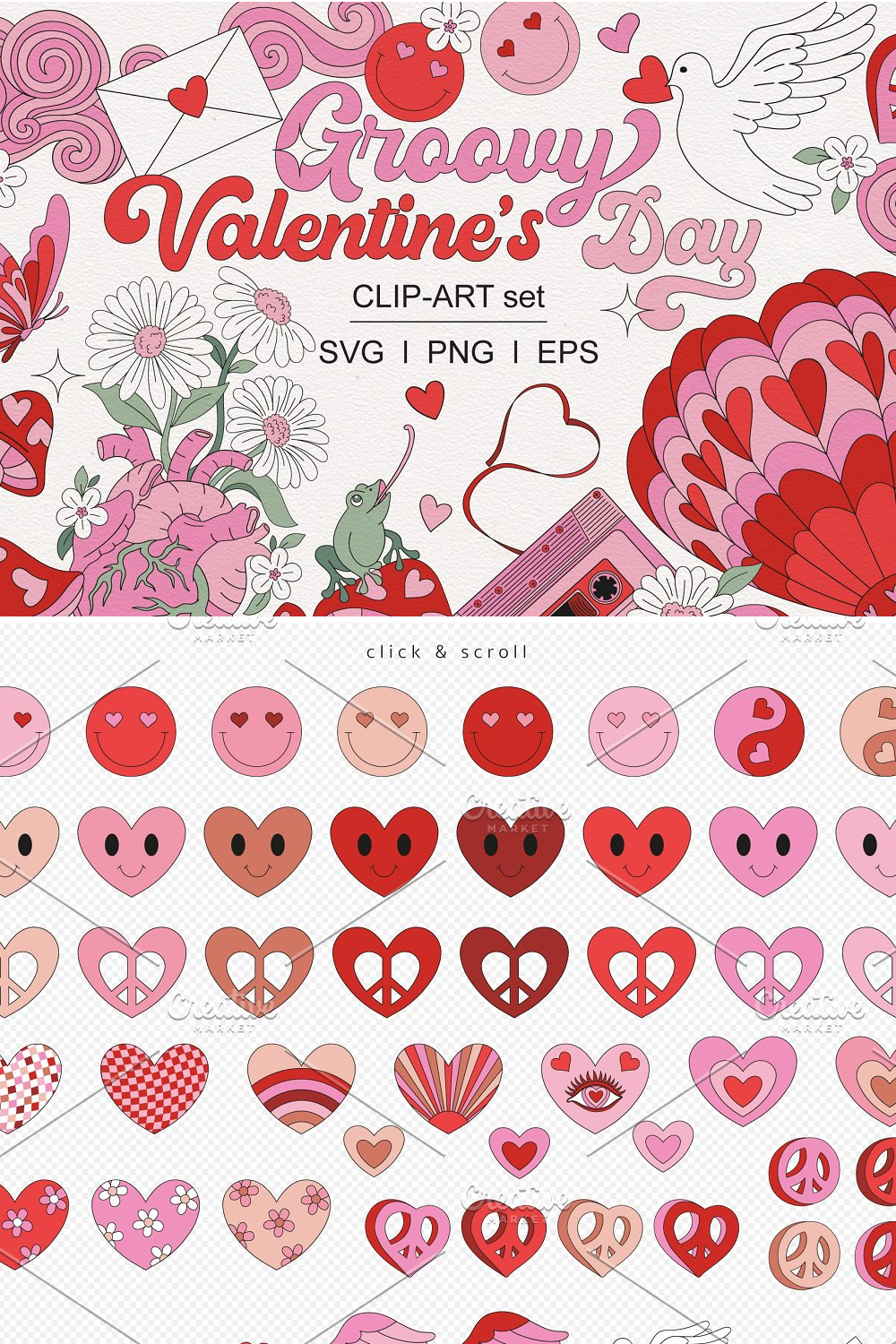 Illustrations retro groovy hippie valentine day of pinterest.