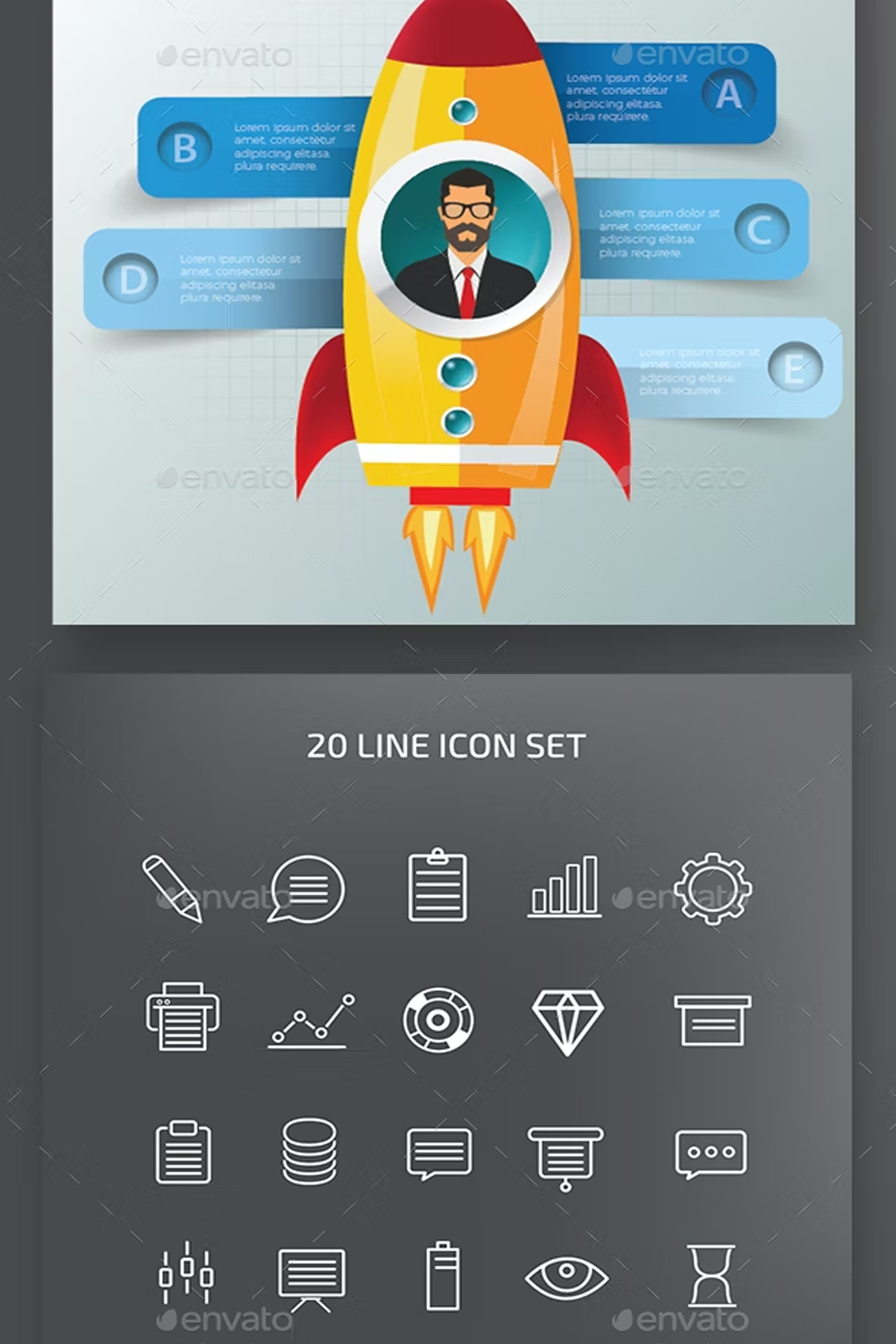 Illustrations rocket infographics design of pinterest.