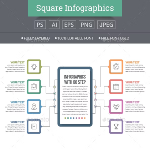Images preview rounded square infographics with 08 steps.