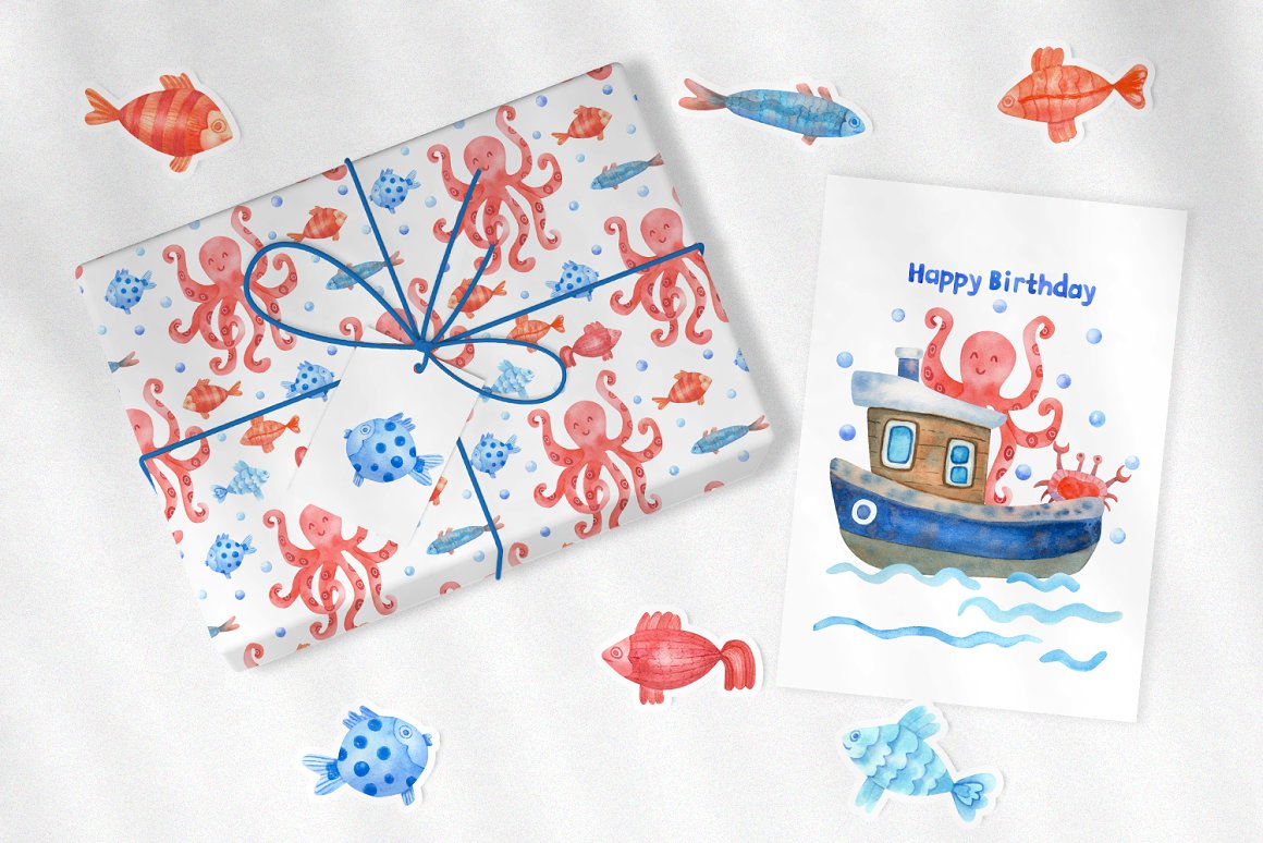 Image of wrapping paper with an octopus.